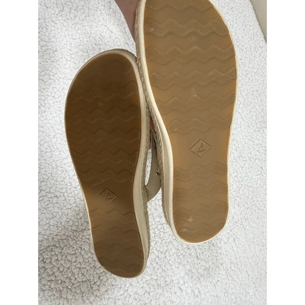 Sperry Womens 12 Tan Leather Flip Flop Thong Sandals Coastal Summer Casual Boho